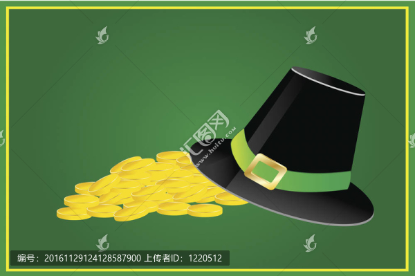 黑色愛爾蘭帽和一堆金幣
