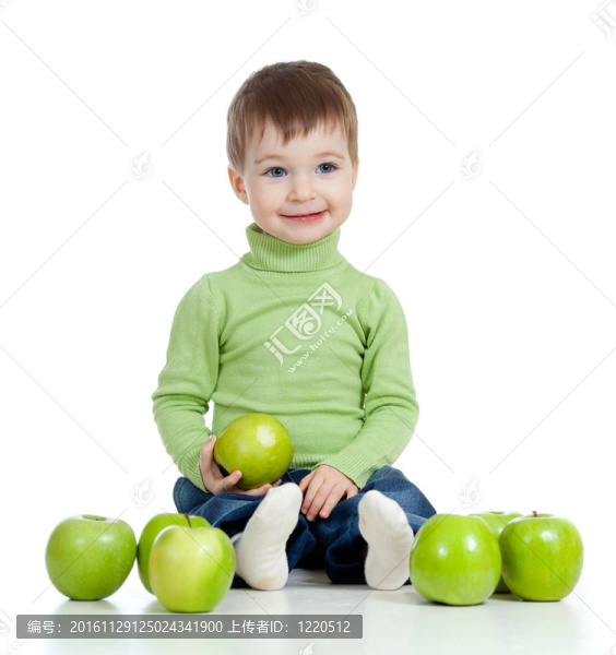可愛的孩子與綠色蘋果
