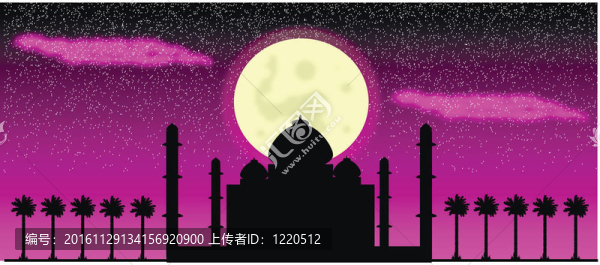 夜晚清真寺的剪影