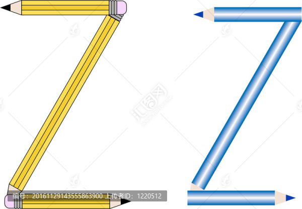 鉛筆和彩色鉛筆字體集字母Z