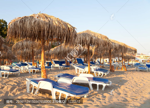 帶雨傘和椅子的海灘