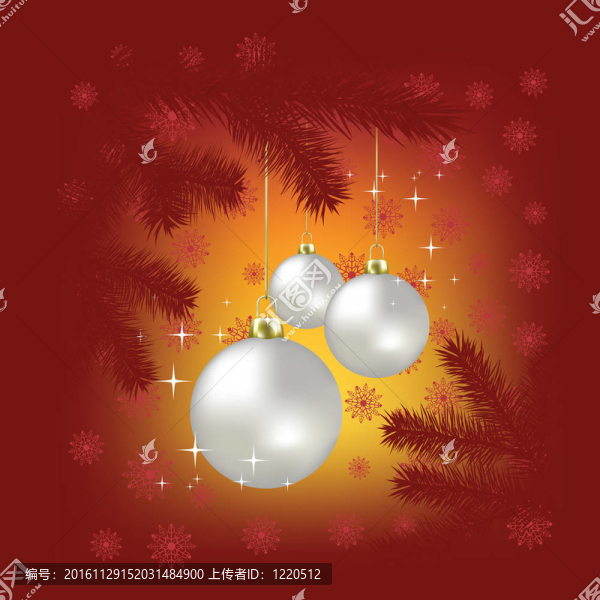 紅色背景下的圣誕球和雪花