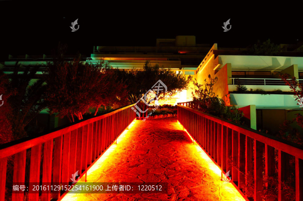 照明方式從海灘旅館建筑；克里特島；希臘