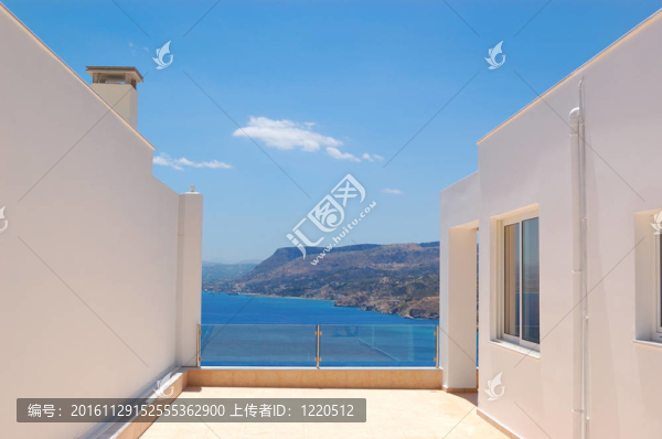 海景現(xiàn)代希臘的別墅；克里特島；希臘