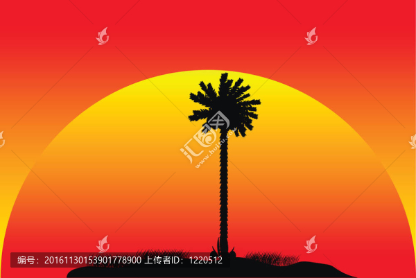 日落時熱帶島嶼的側(cè)影