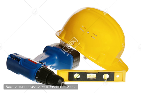 工具和頭盔的建設者，它是孤立的白色