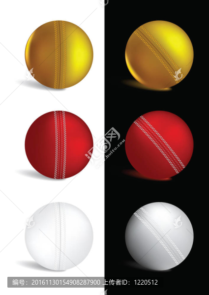金色的板球球；紅色和白色