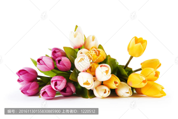 桌上五顏六色的郁金香花束