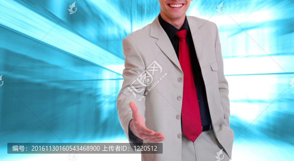 一個開著的手的商人