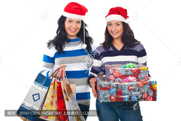 戴著Santa帽子和圣誕禮物的微笑女人