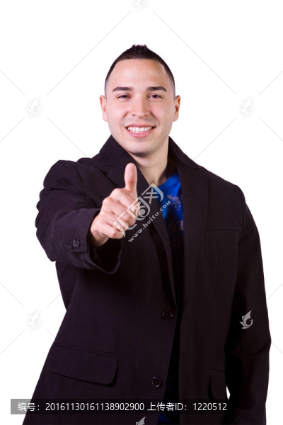 英俊的西班牙商人豎起大拇指