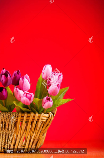 桌上五顏六色的郁金香花束