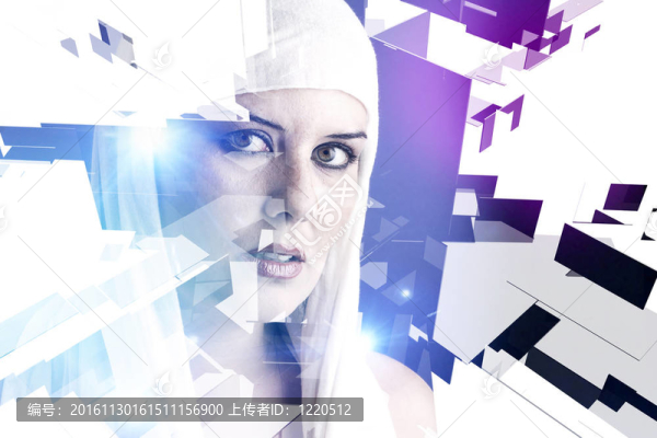 美麗的年輕女人在3D立方體-匯圖網(wǎng) www.fosd68.com 美麗的年輕女人在3D立方體