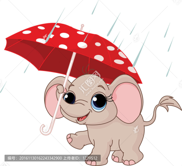 雨傘下的可愛的小象