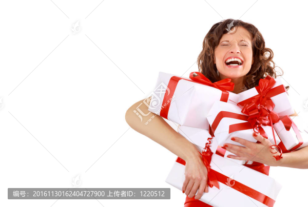快樂的圣誕助手女孩圖片禮品盒