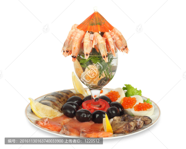 開胃蝦；魚；魚子醬；橄欖和新鮮蔬菜
