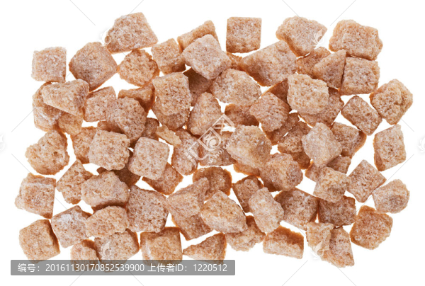 許多棕色的方糖塊，白色的；食物的背景