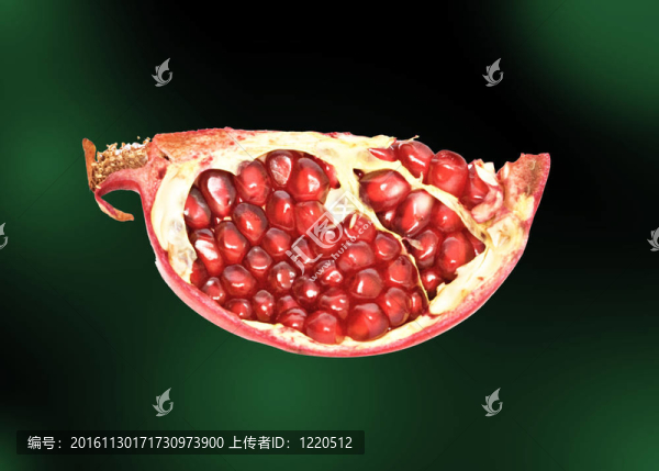 綠色背景分離的石榴段