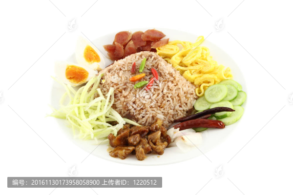 蒸米粉拌甜豬肉雞蛋。