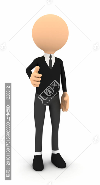 3D商人在白色背景上顯示拇指