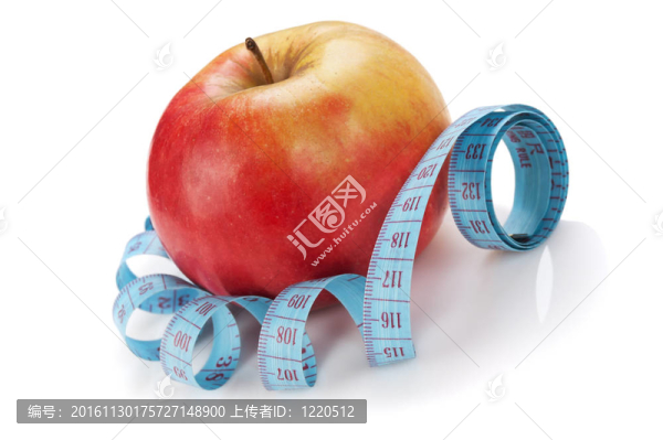 藍色測量帶和紅蘋果隔離