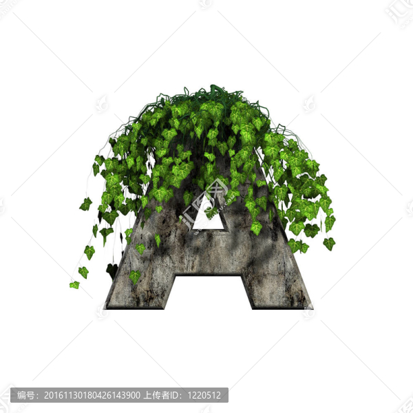 綠色常春藤上的3D石字母-,A