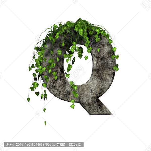 綠常春藤3D石字母-,Q