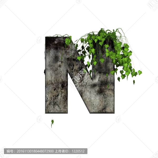 3D石字母上的綠色常春藤