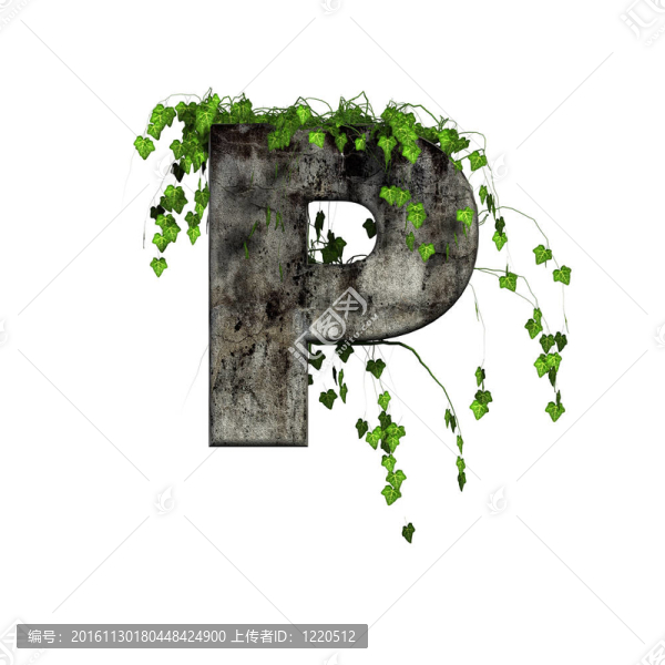 綠色常春藤上的3D石字母-,P