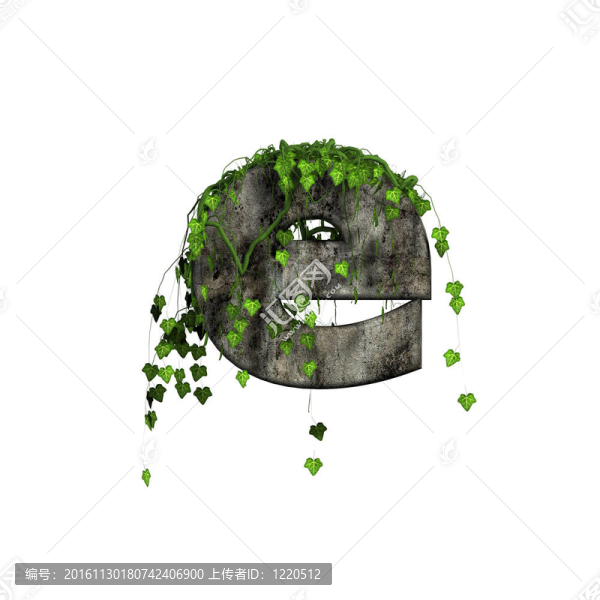 綠色常春藤上的3D石頭字母-,E