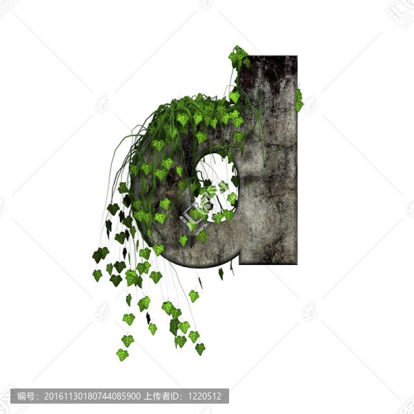3D石字母上的綠色常春藤