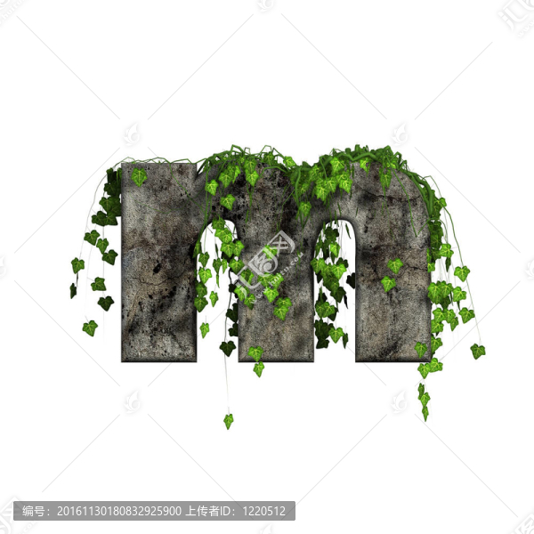 3D石字母上的綠色常春藤