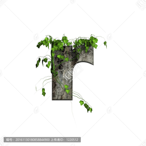 綠色常春藤上的3D石字母-,R