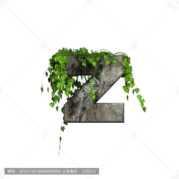 綠色常春藤上的3D石字母-,Z