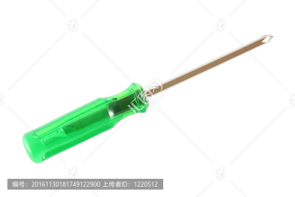 白色背景的綠色手柄螺絲刀。