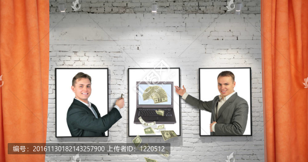 在磚墻和布料拼貼在三幀酷錢筆記本交易者；我們的筆記本電腦時代