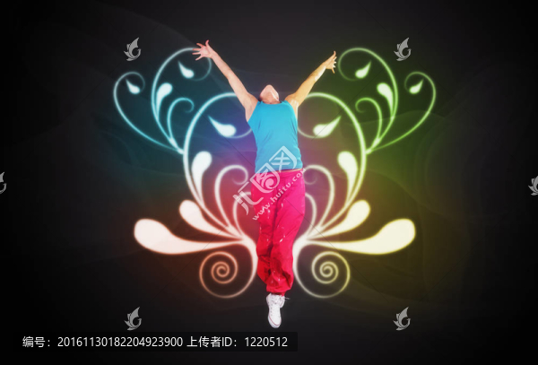 跳舞的女人在運動裝跳躍裝飾背景拼貼