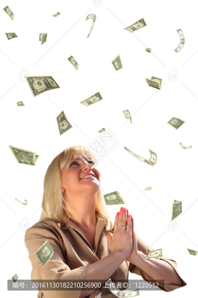 禱告的中年商人和美元貶值的拼貼