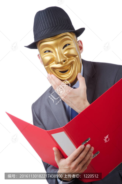 間諜概念與蒙面男子在白色
