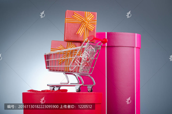 帶購(gòu)物車的圣誕購(gòu)物概念