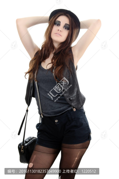 在一頂帽子的漂亮女孩肖像的grunge風(fēng)格