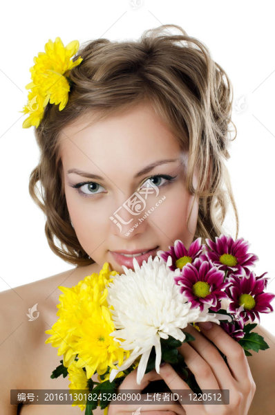 帶菊花的漂亮女孩