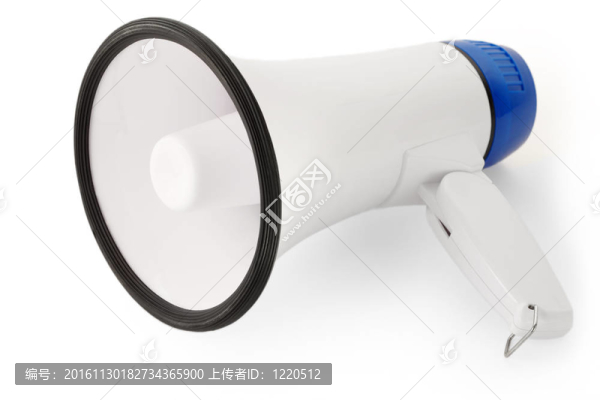 手持?jǐn)U音器在白色背景；作為公共演講。