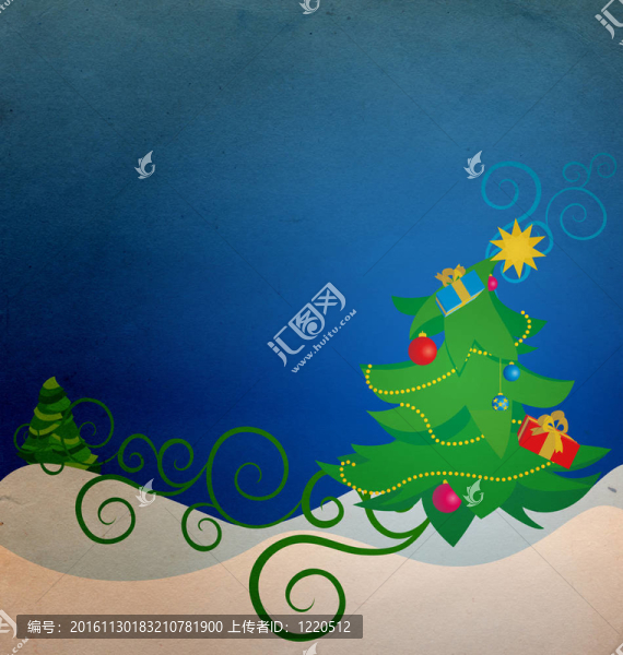 舊貨圣誕樹與禮品盒插圖
