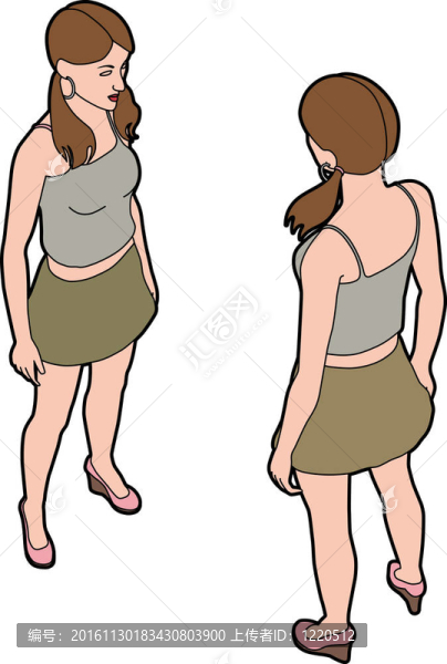 等距的女人的正面和背面的姿勢