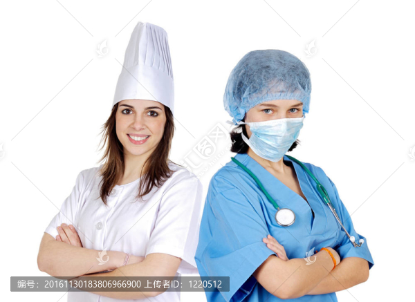 漂亮的廚師女人和有吸引力的醫(yī)生