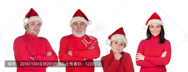 圣誕紅衣服的家庭