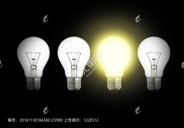 一個(gè)點(diǎn)燃的燈泡在其他破碎的燈泡