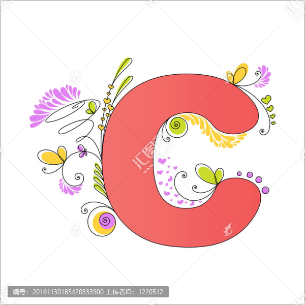 七彩花字母。字母C