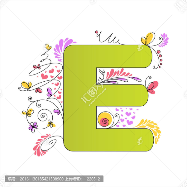 七彩花字母。字母E